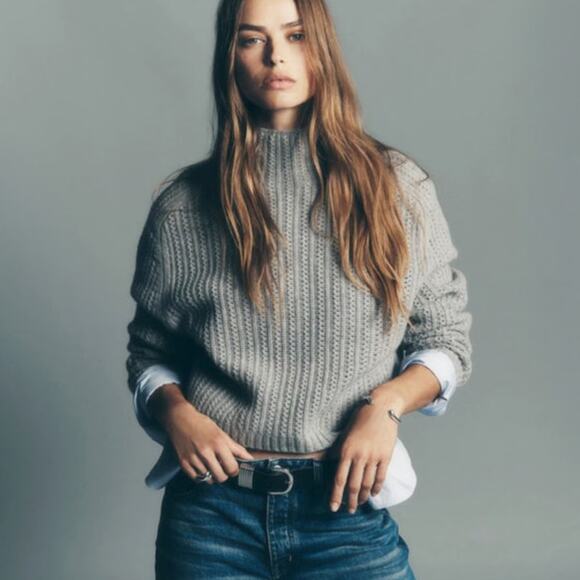 NWOT Madewell Pointelle Stitch Mockneck Sweater in Heather Pewter Gray XXS - Picture 1 of 12